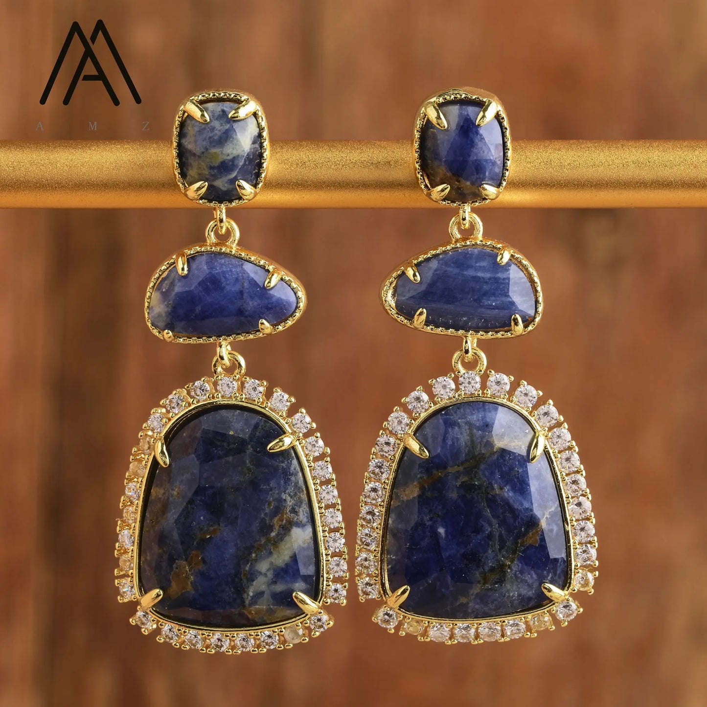 Luxury Crystal Earrings Wedding Jewelry Healing Natural Gemstone Amethysts Amazonite Labradorite Stud Earring Gift to Women
