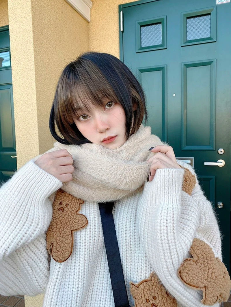 Sweet Cartoon Bear Sweater Women Cute Knitted Pullover Oversized Knitwear