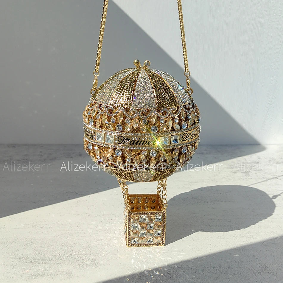 Balloon Shaped Crystal Evening Bags Women Luxury Classy Unique Clutch Purse