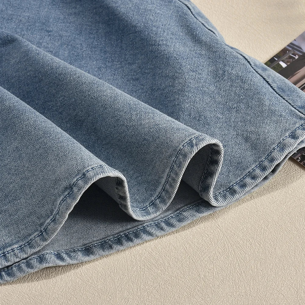 Women Stretch Denim Washed Wrap Backless Ruffle Dress