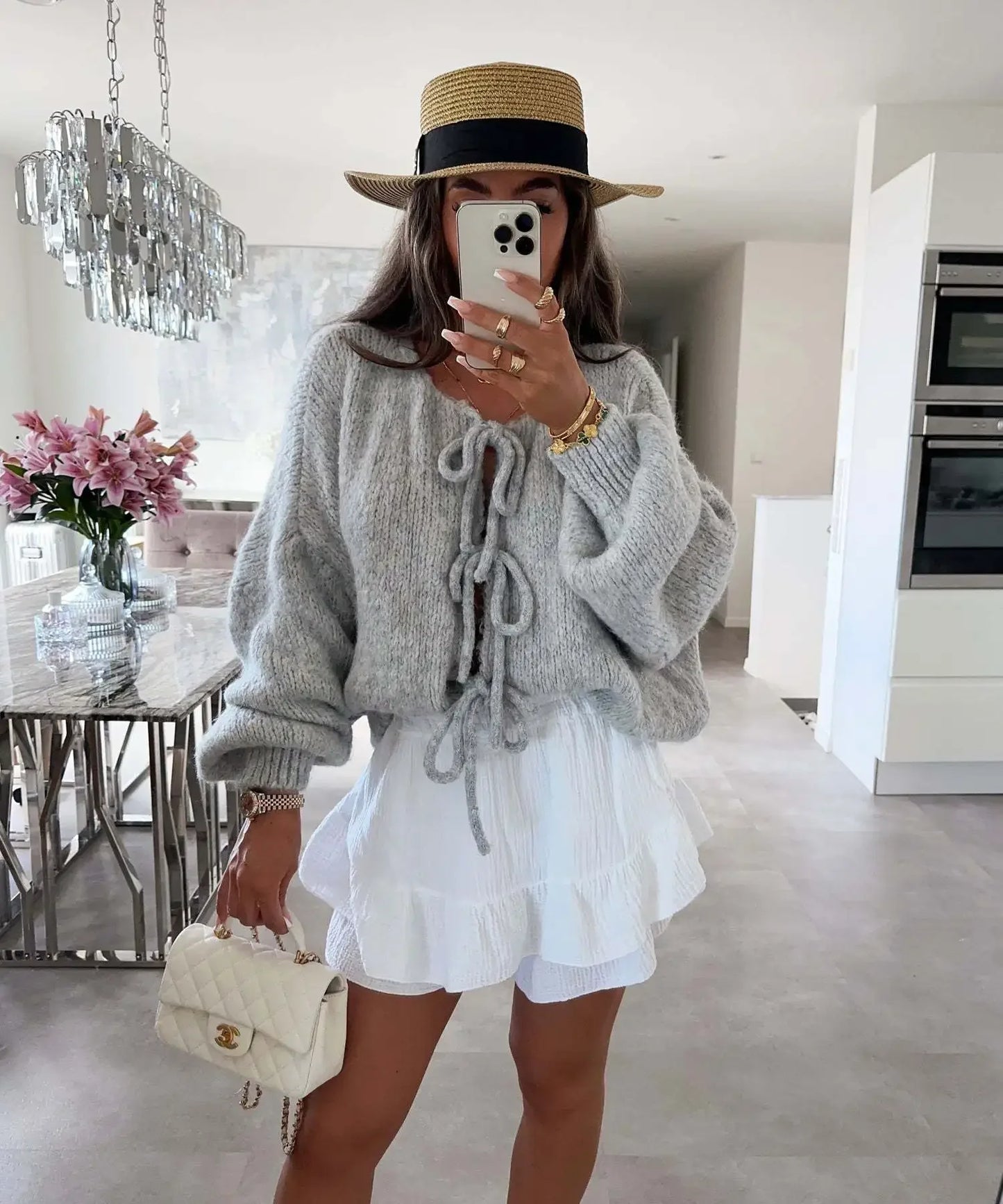 Elegant Knitted Cardigan Sweater Women's Lace up Cardigan