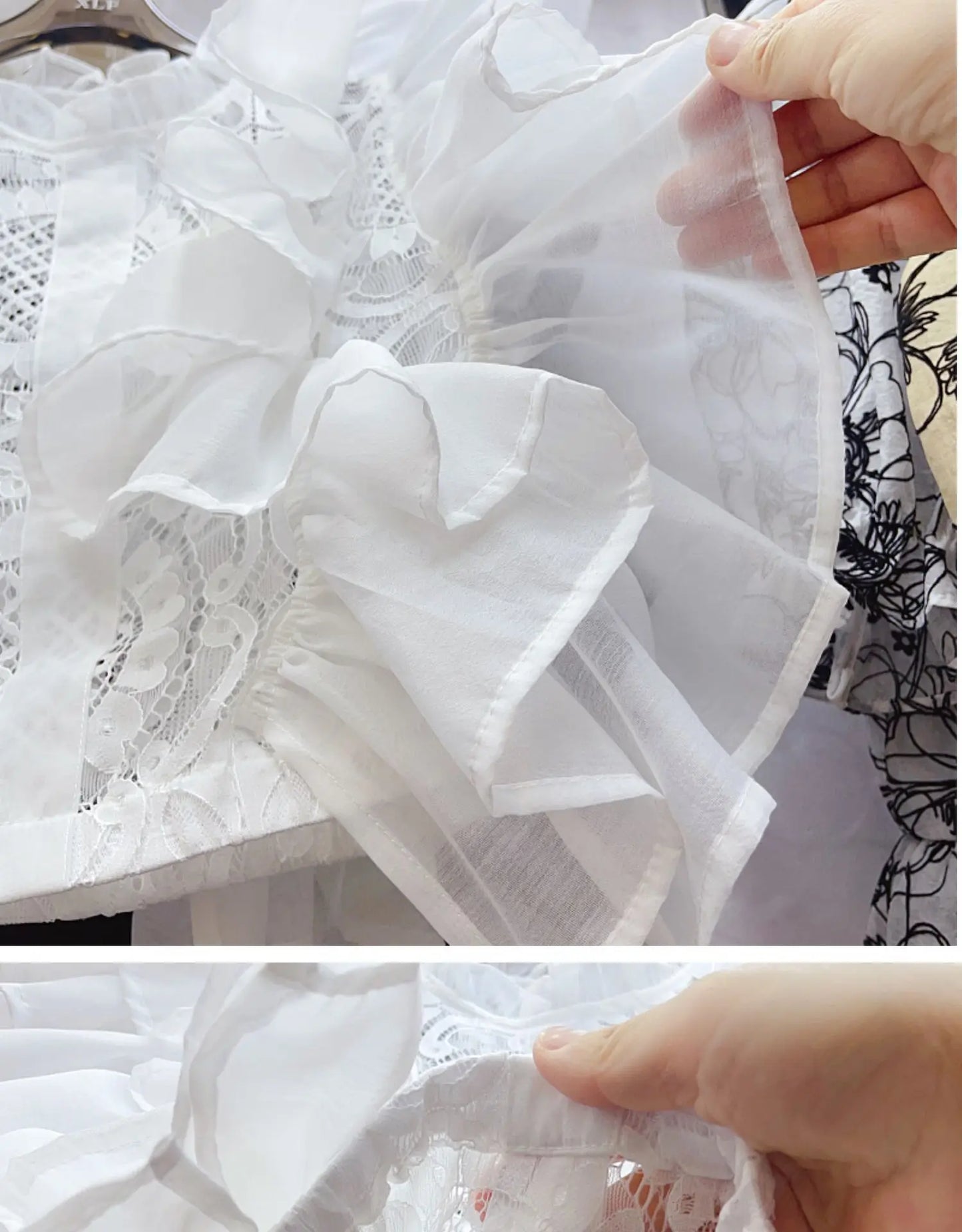 Women Blouse Shirts Stand Collar Y2k Tops Ruffles Lace Sexy Blouses