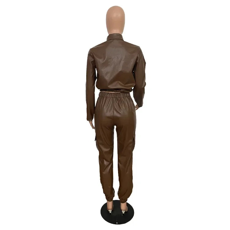 Pants Sets Two Piece Long Sleeve Cardigan Hidden Breasted Solid Zipper Fly Pencil Pants Slim Fit