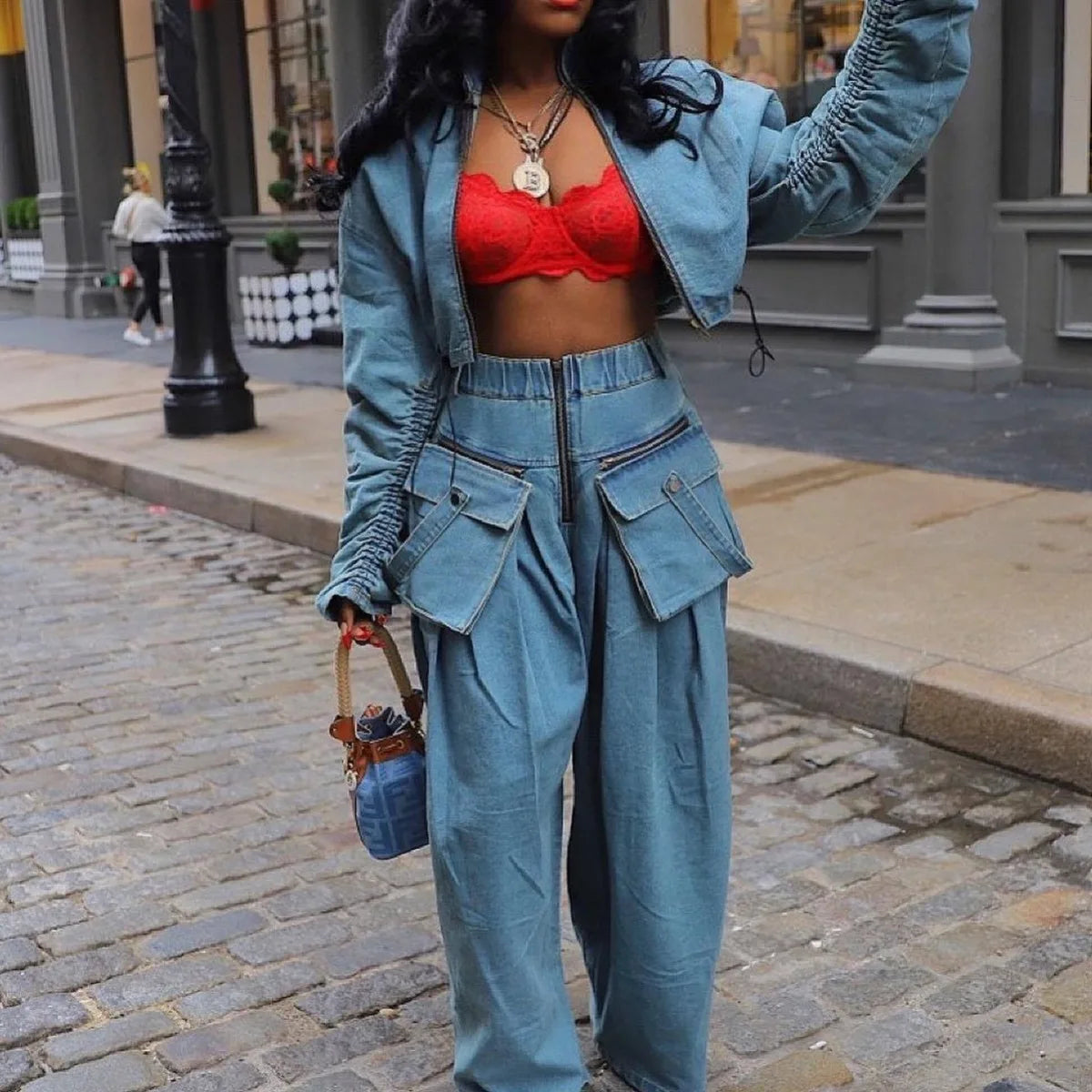 Denim Two Piece Sets Women Pant Set Y2k Streetwear Coats Jeans Elegant Matching Sets