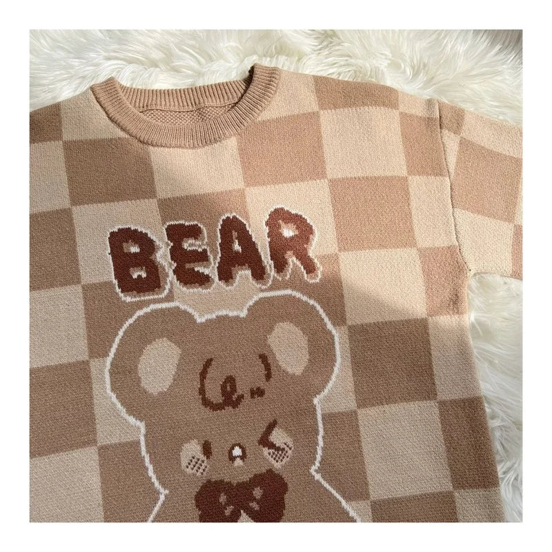 Sweet Bear Jacquard Pattern Sweater Harajuku Women Cute Loose Knitted Pullover