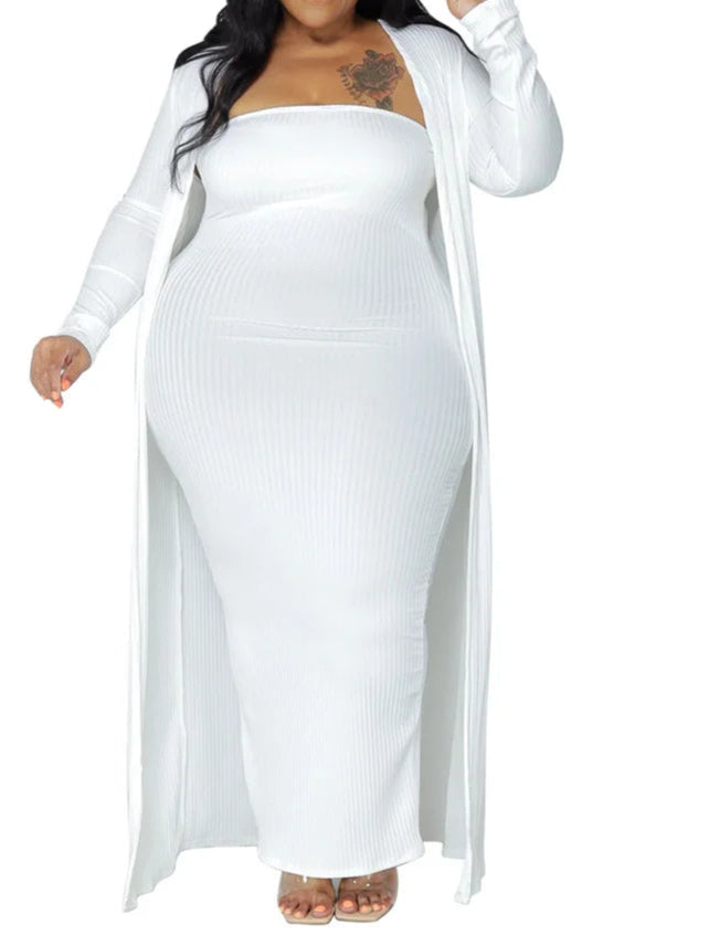 Plus Size Dress Sets 2 Piece Outfits Maxi Dress and Cover Coat Matching Suit