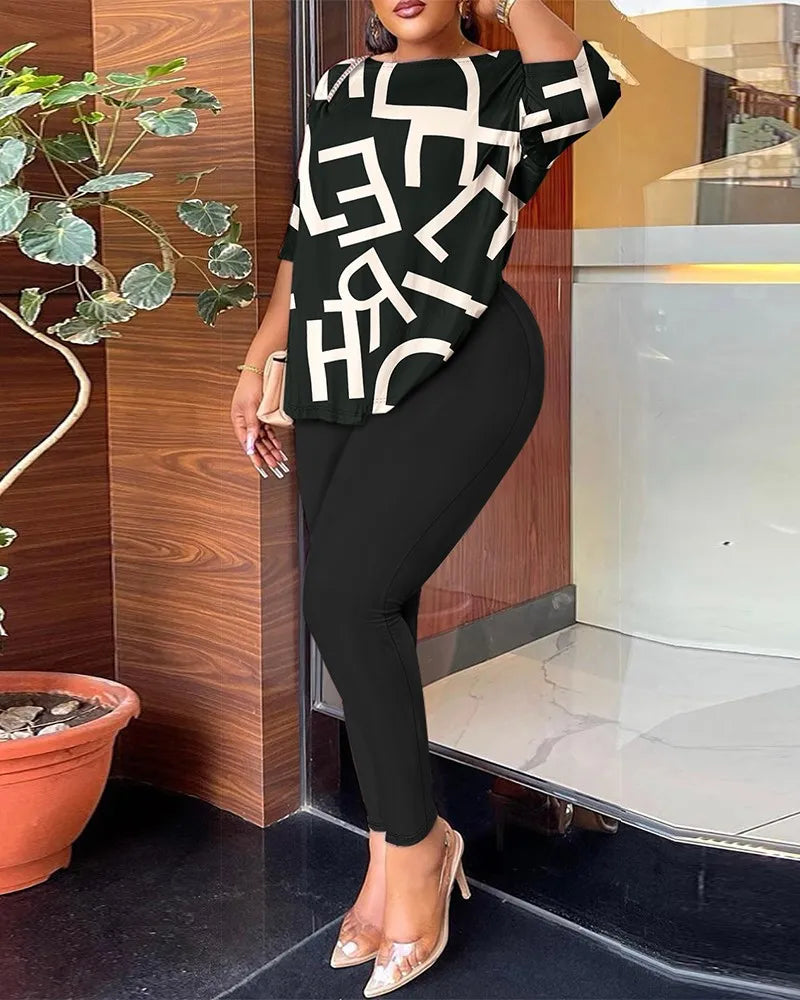 Women's Backless Round Neck Five Quarter Sleeve Pants Two-piece Casual Comfortable Set