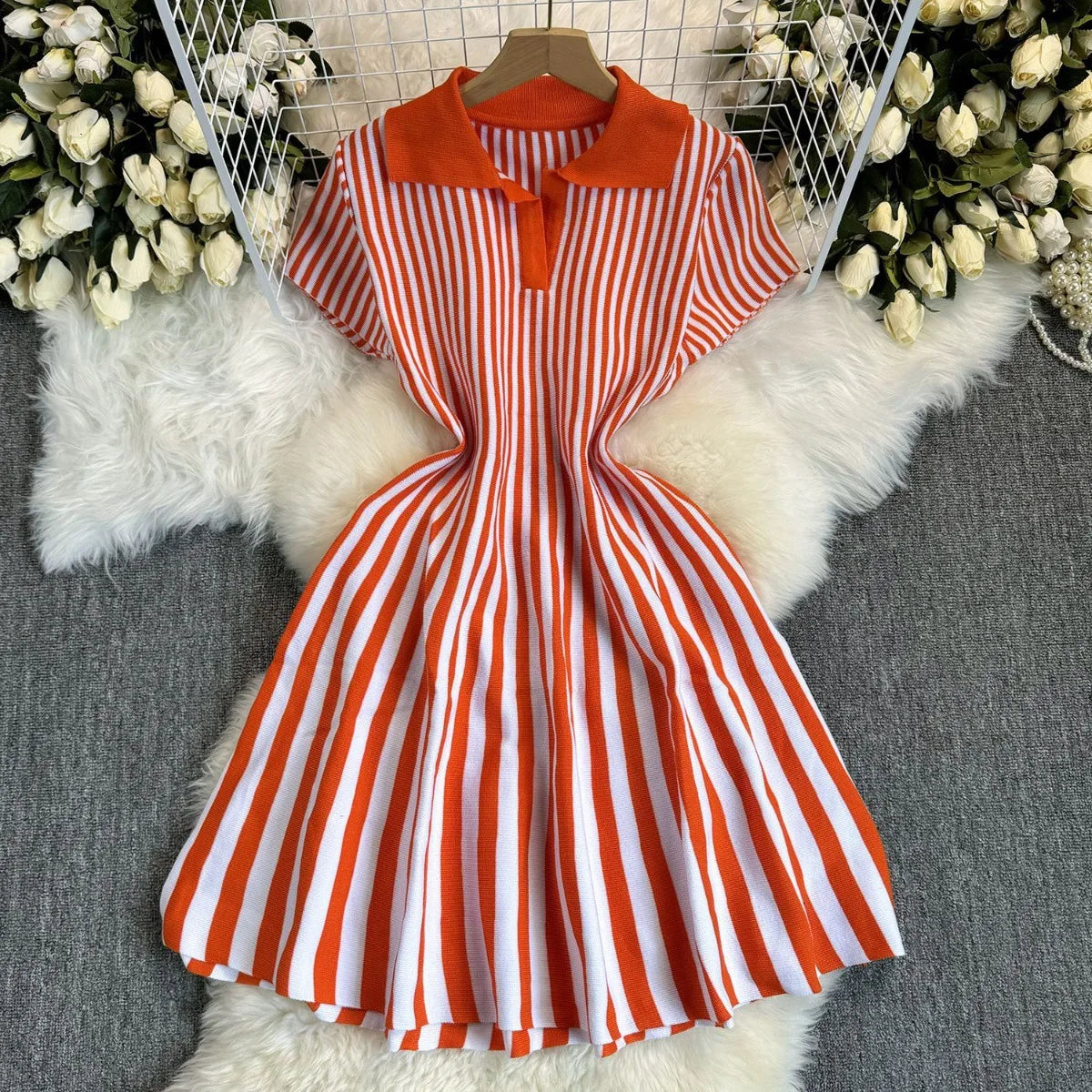 Sweater Striped Dress Knit Dresses Ruffles Party Casual Elegant Knitted Y2k Streetwear