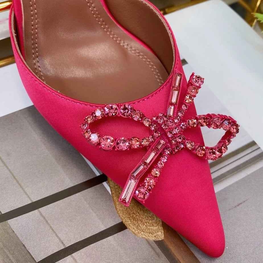 Women's High Heels Rhinestone Bow Pointy Glasses with Stilettos and Sandals Women.