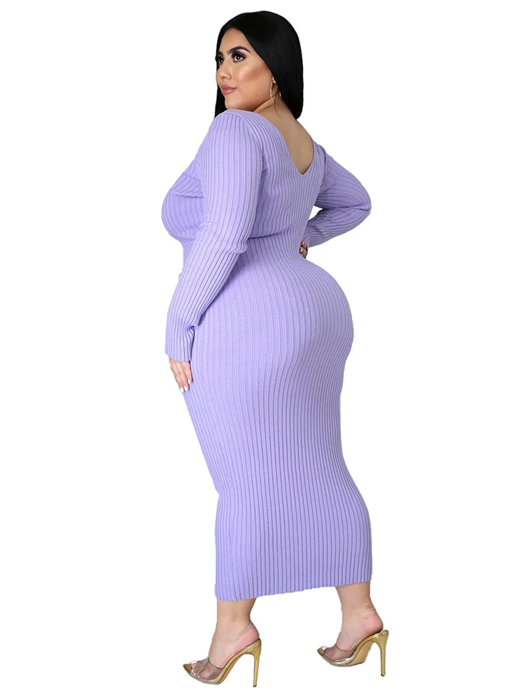 Ladies Knitted Sweater Dress Midi Dress Long Sleeves Chic and Elegant Plus Size Dresses