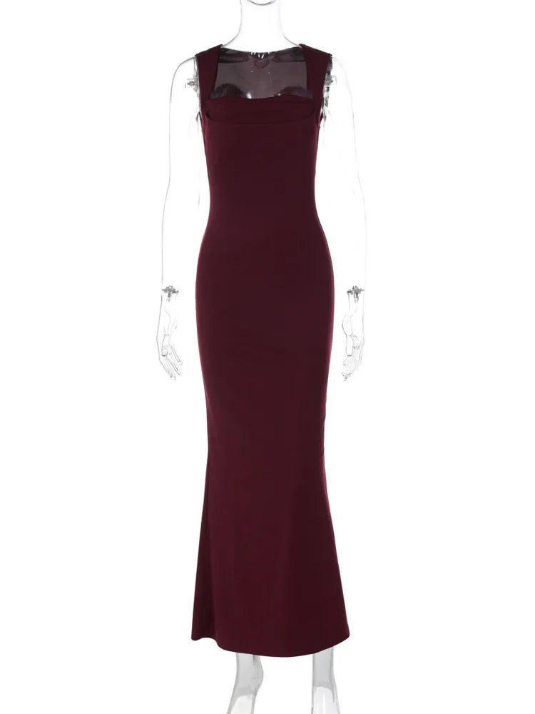 Wedding Guest Square Collar Sleeveless Sexy Maxi Dress For Women Bodycon Dress