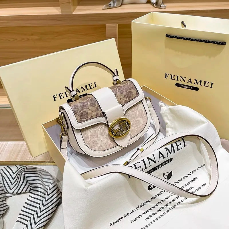 contrasting color women's bag, high-end carriage crossbody bag, portable box bag