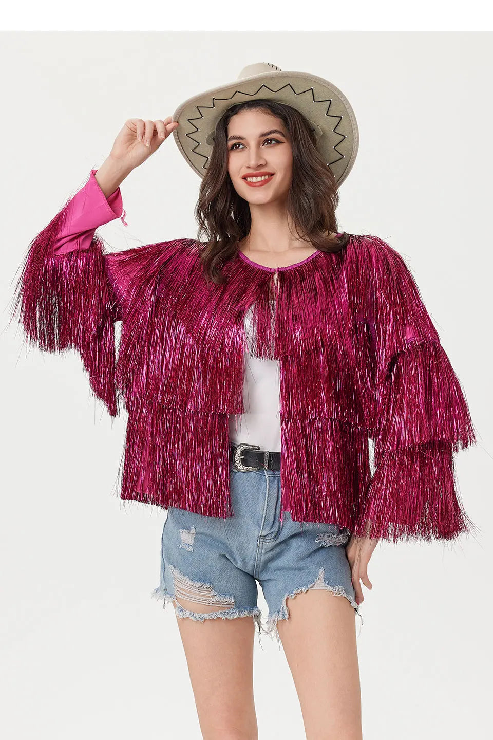 Tinsel Women Coat Temperament Club Coat Long Sleeve Trendy Fashion Sequins Tassel Jacket