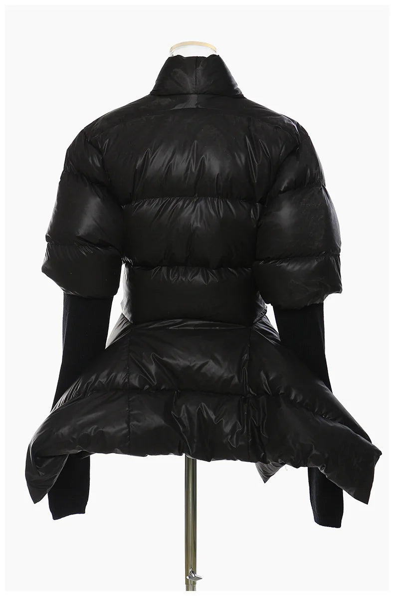 Women's Cotton-padded Coat Belt Irregular Waist Camouflage Knitted Sleeve Parkas Jackets Winter Jackets