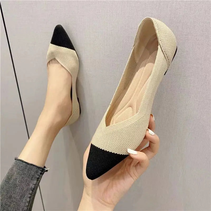 Women's leisure flat shoes pointed knitting elastic comfortable shoes