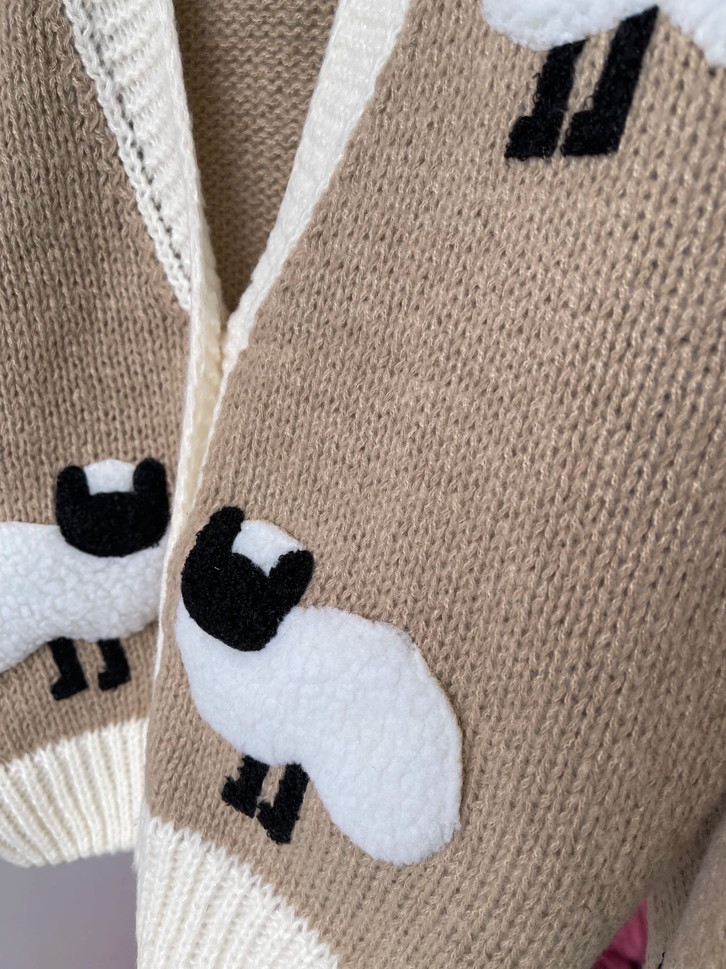 Sheep Pattern Crochet Chunky Knit Cardigan Cute Cartoon V Neck Sweater