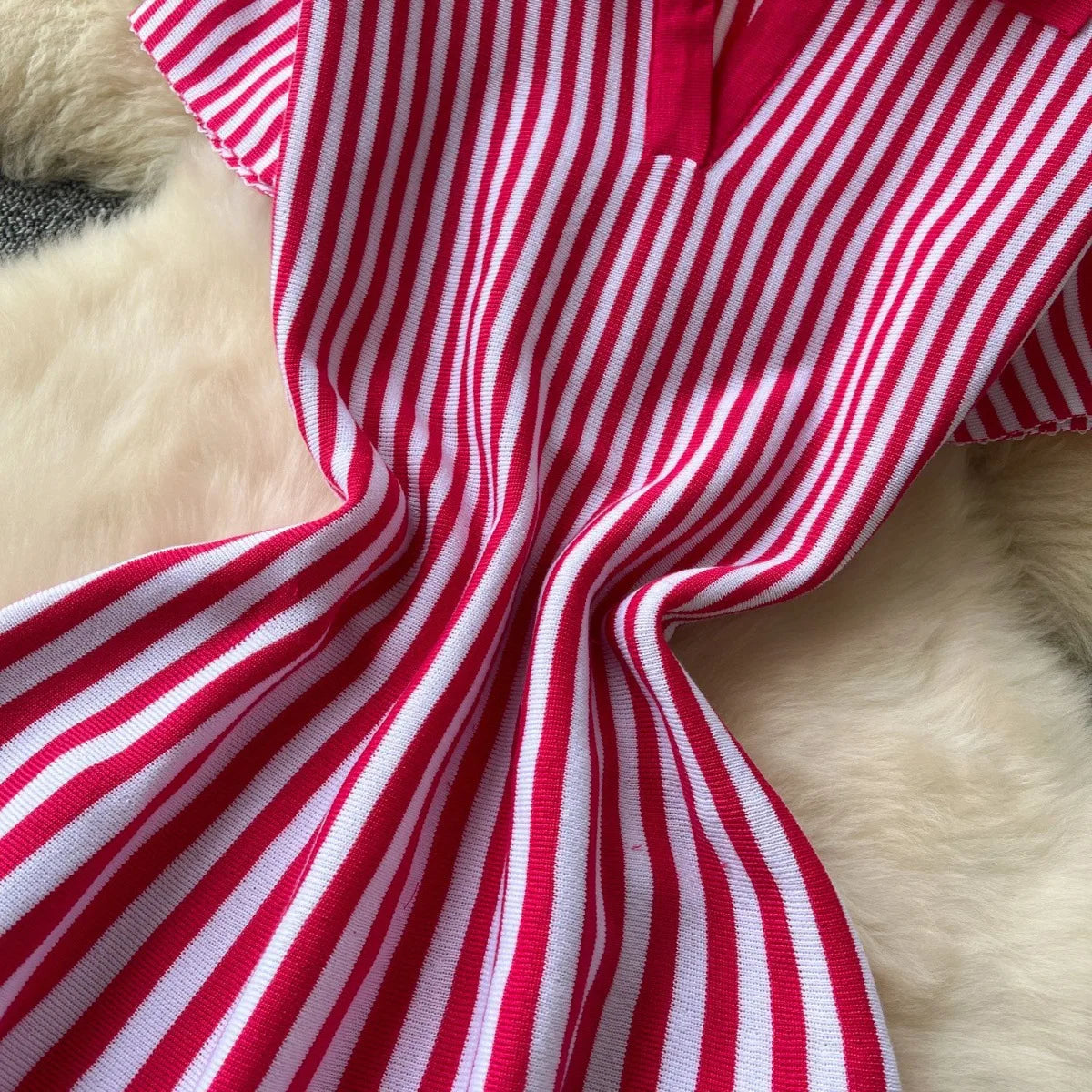 Sweater Striped Dress Knit Dresses Ruffles Party Casual Elegant Knitted Y2k Streetwear
