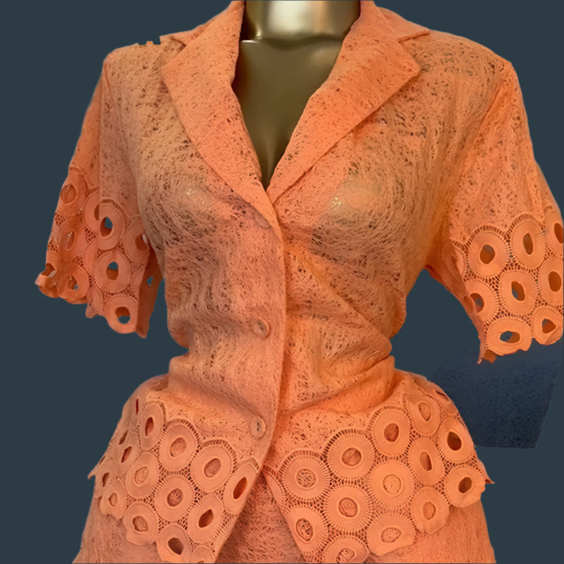 Lace Embroidery Women's Set half Sleeve Shirt and Shorts Two 2 Piece Sets Outfit