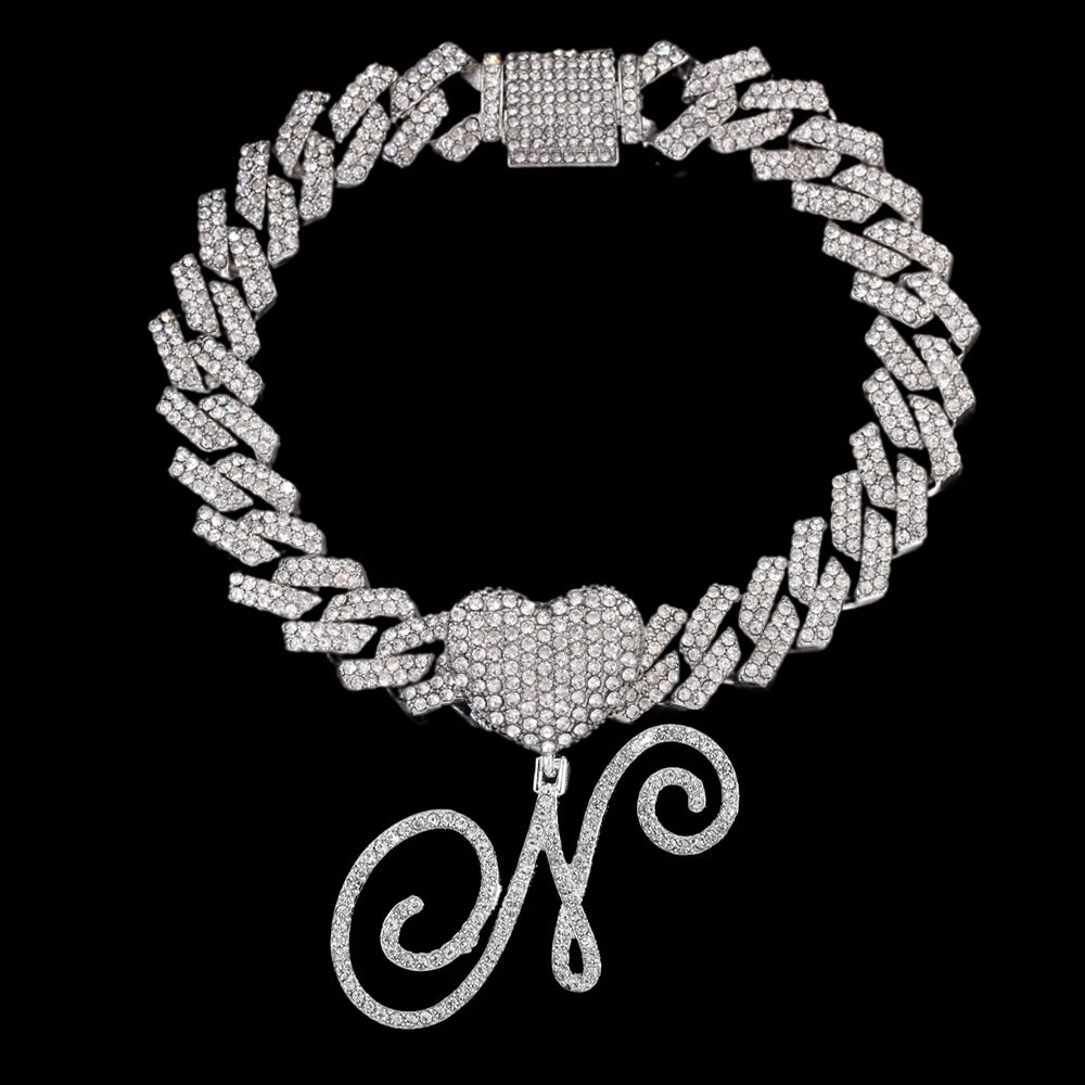 A-Z Cursive Initial Letter Cuban Anklets Bracelet For Women 14mm Iced