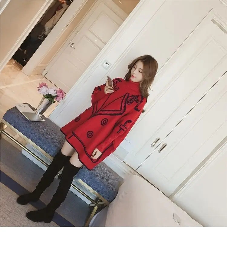 Turtleneck Loose Sweater Knit Pullover Jumper Women Clothing Bat sleeve Sweater