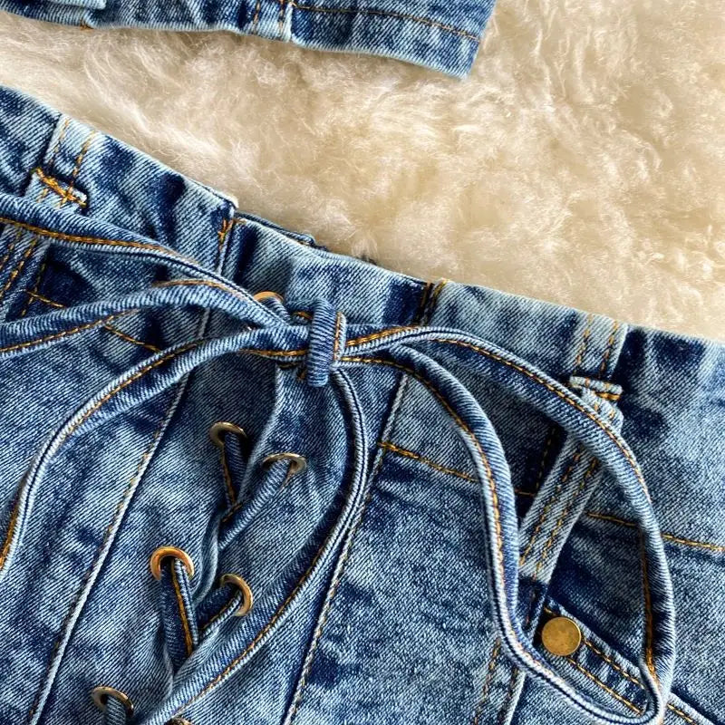 Denim Shorts Sets Shirts+Shorts Jeans 2 Pieces Sets Outfit
