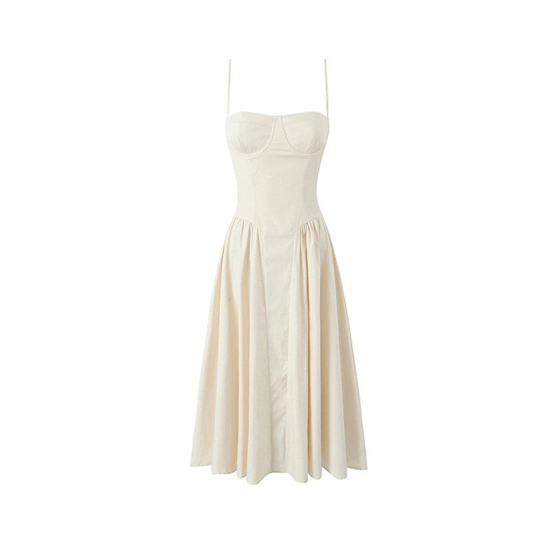 Ruched French Retro Square Collar Three-Dimensional Steel Ring Suspender Skirt