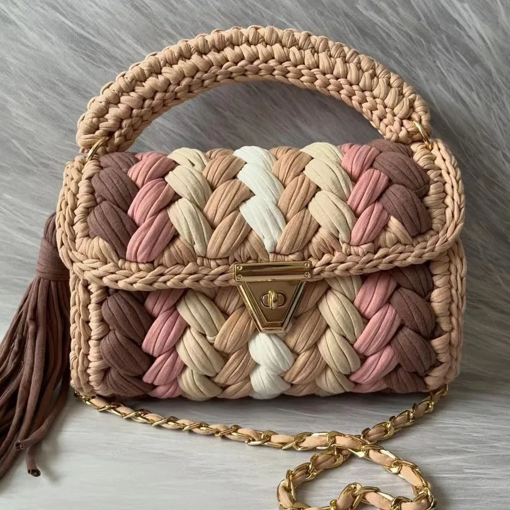 Women's Bag Hot Selling Shoulder Bag Handmade Crochet Bag Contrast Woven Bag