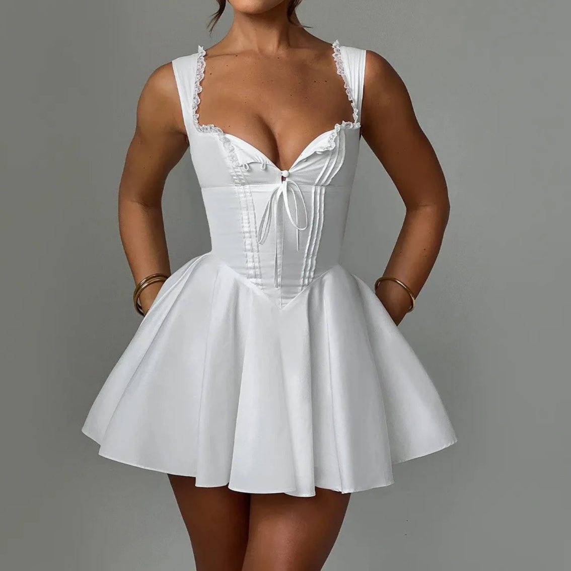 Sleeveless Lace Splicing Spice Slip Dress Slim Backless Ballet Pompadour Dress V-neck High-waisted Mini Dress
