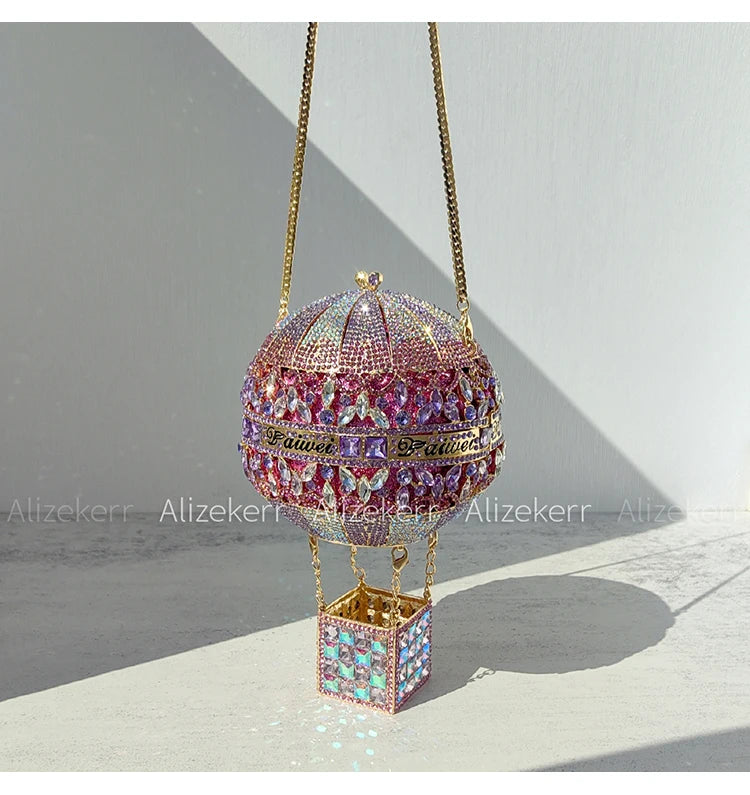 Balloon Shaped Crystal Evening Bags Women Luxury Classy Unique Clutch Purse
