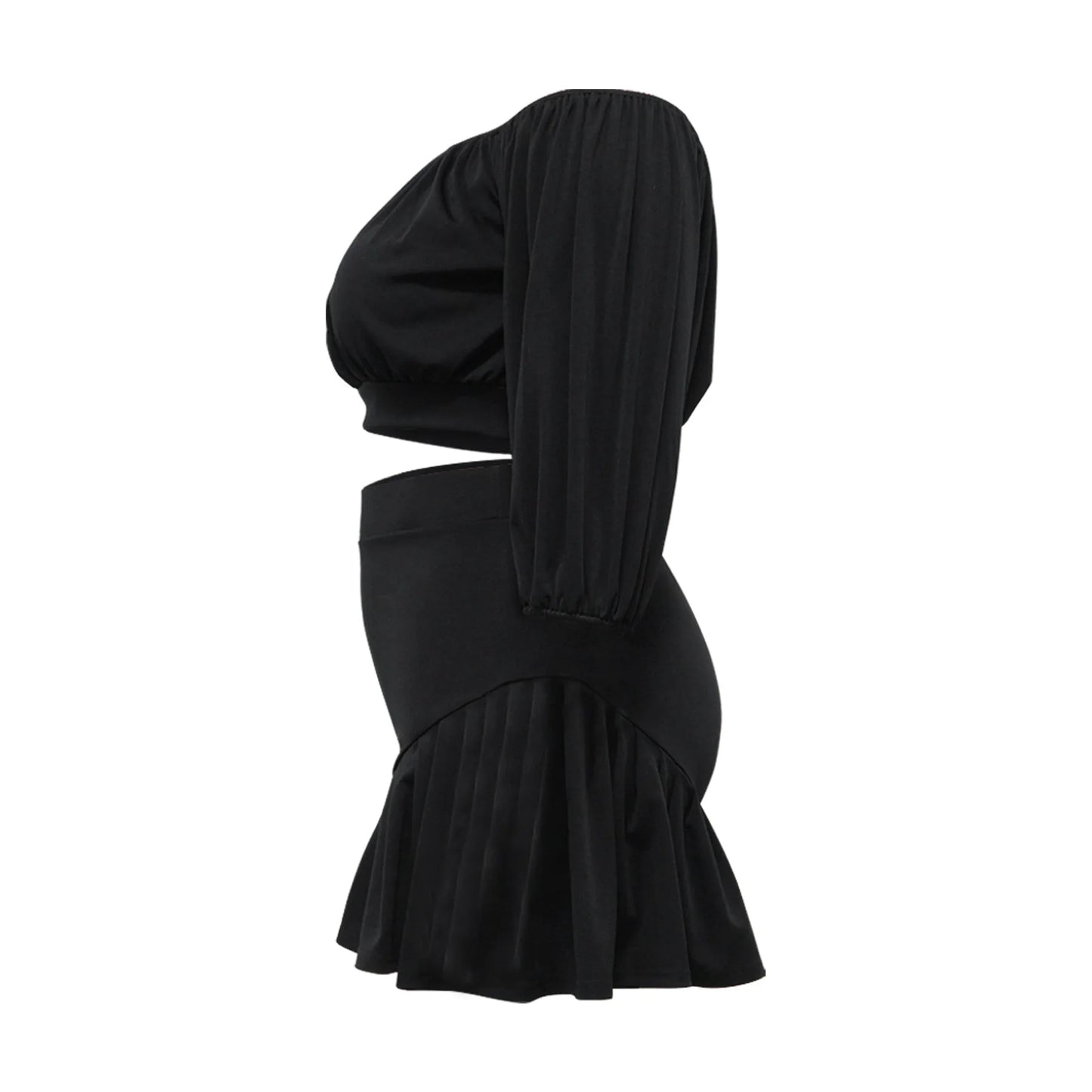 Plus Size Women's Set Long Sleeve Slash Neck T-Shirt and Shorts Summer Two 2 Piece Set