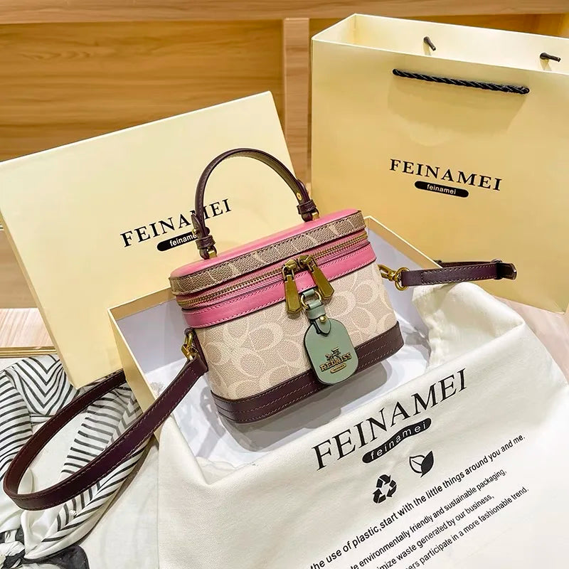contrasting color women's bag, high-end carriage crossbody bag, portable box bag