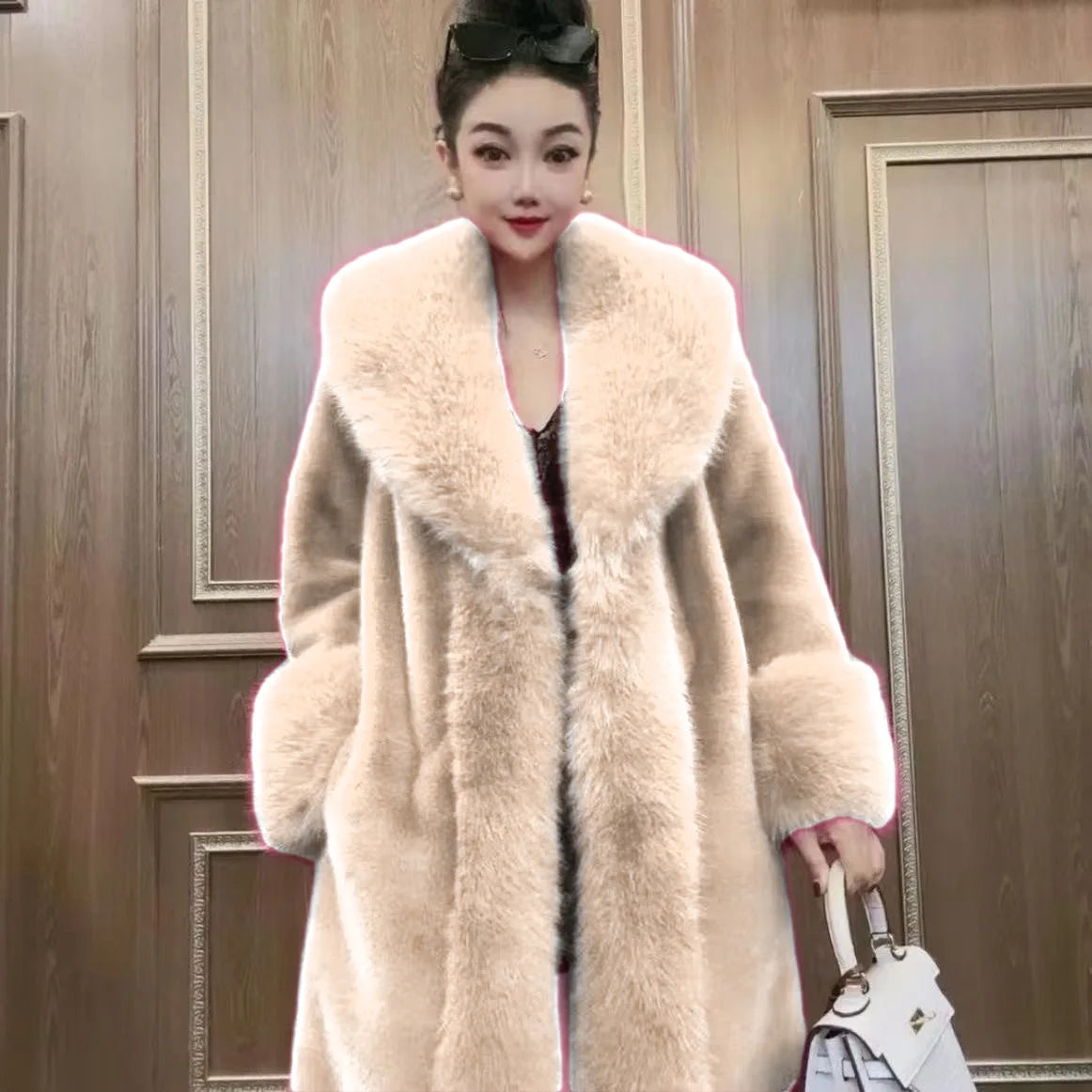 Faux Fur Coats Women Long Coat Thick Warm Turn Down Collar Jacket