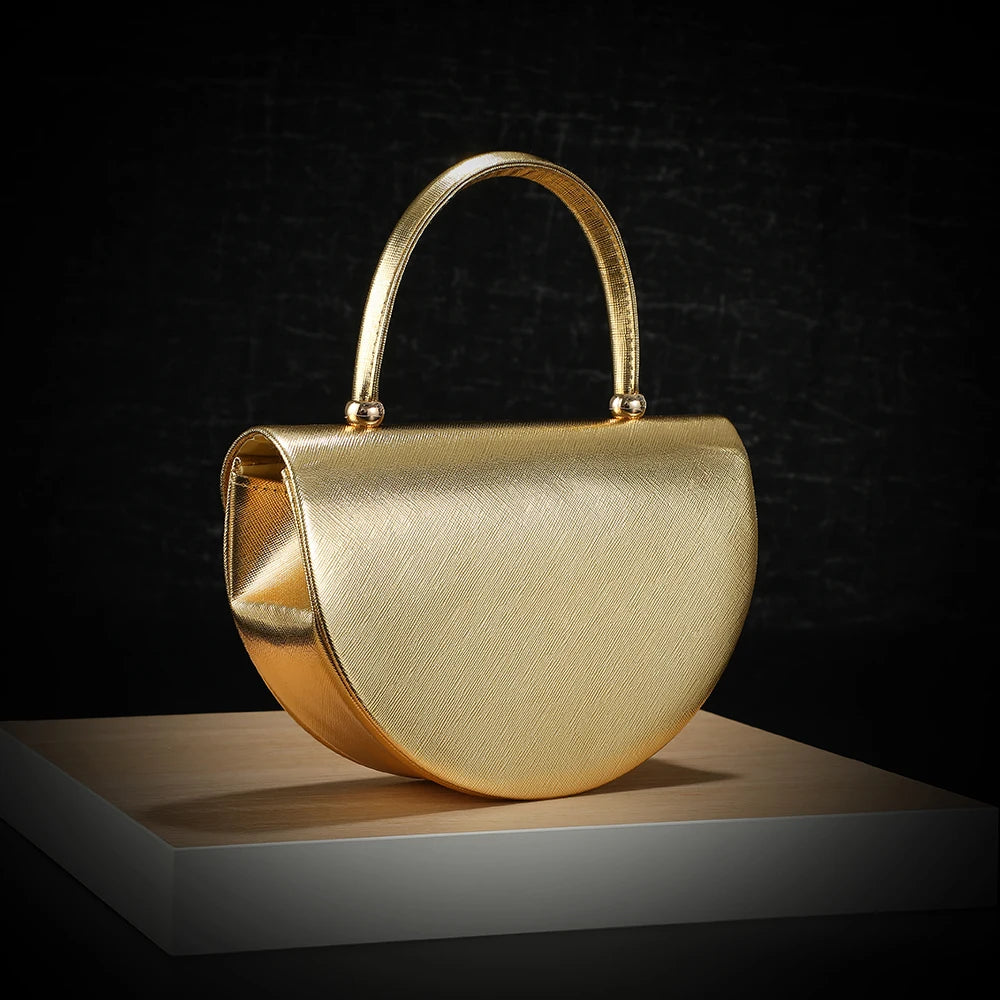 halfmoon handbag shiny evening dress bag delicate metal chain shoulder bag ladies clutch