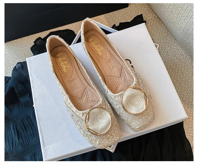 Flats Shoes for Women Rhinestone Slip-on Loafers Shoes