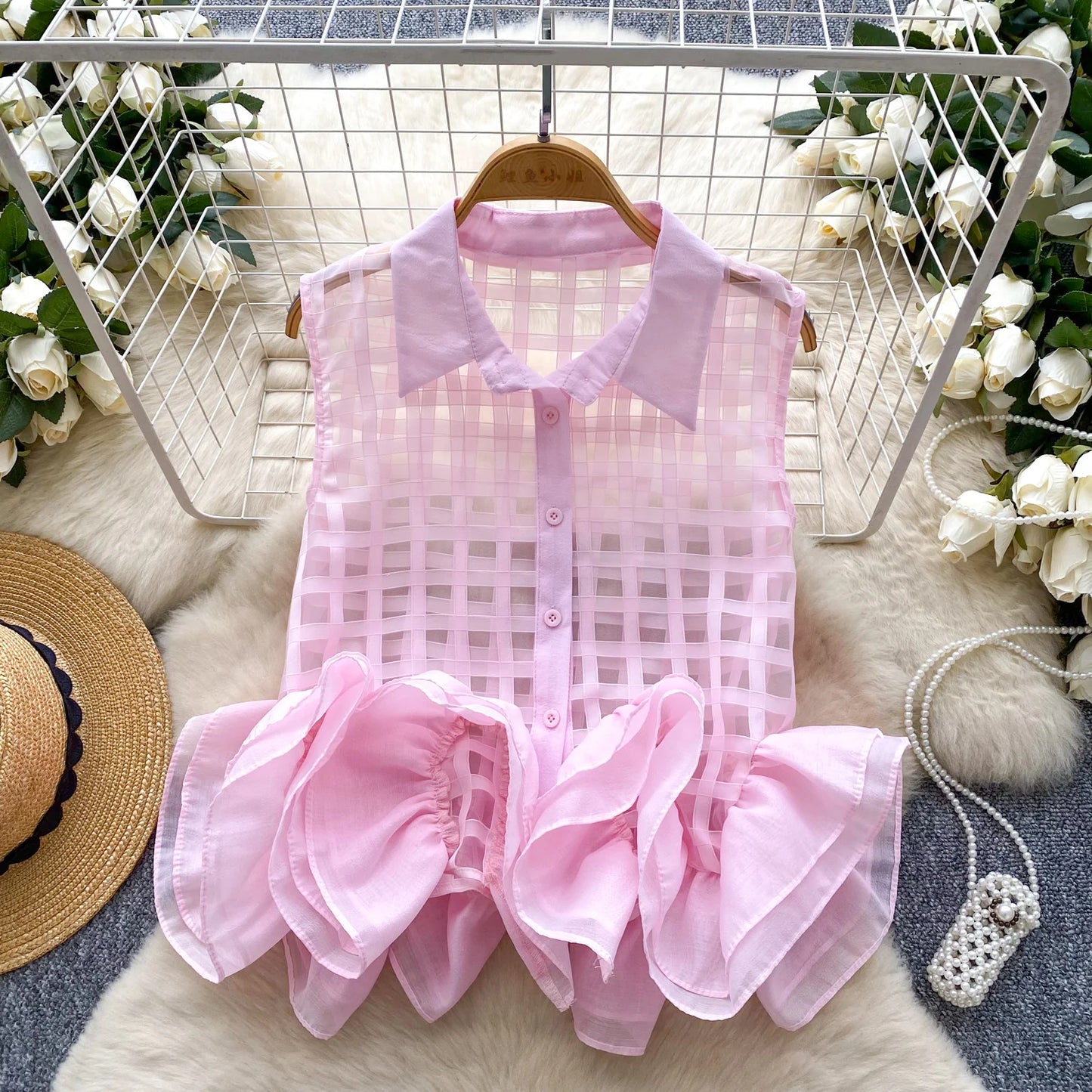 Vintage Bandage Lace Sleeveless Blouse Slim Elegant Korean Fashion Sexy Shirt