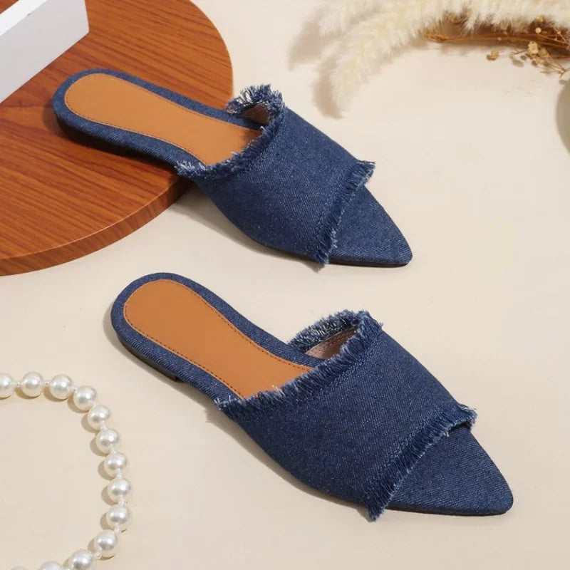 Women Flats Cowboy Slippers Summer Femme Pointed Toe Flip Flops