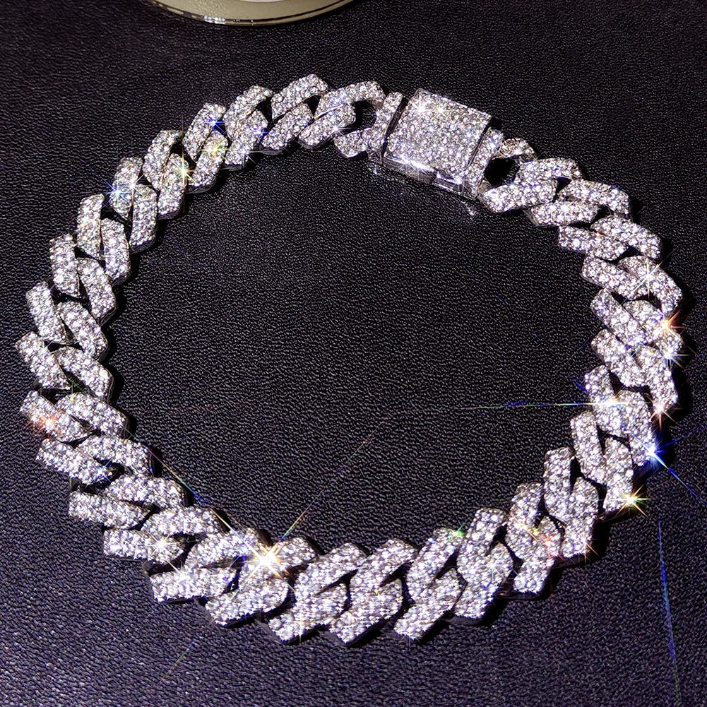 A-Z Cursive Initial Letter Cuban Anklets Bracelet For Women 14mm Iced