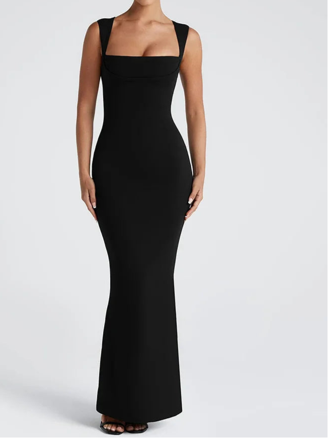 Wedding Guest Square Collar Sleeveless Sexy Maxi Dress For Women Bodycon Dress