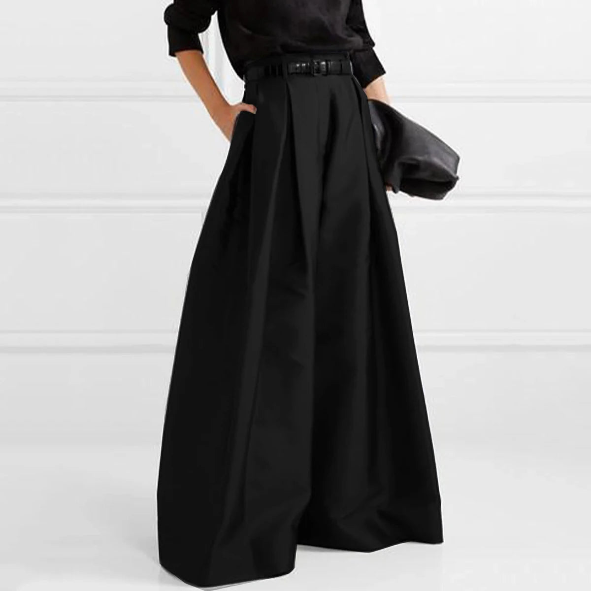 Urban Casual Loose High Waisted Solid Color Wide Leg Pants For Women Office Pants