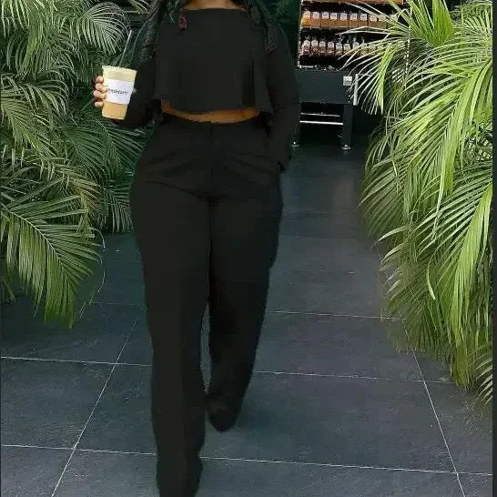Two Piece Set Women Tracksuit Set Summer Work Elegant Long Sleeve Top Pants Set