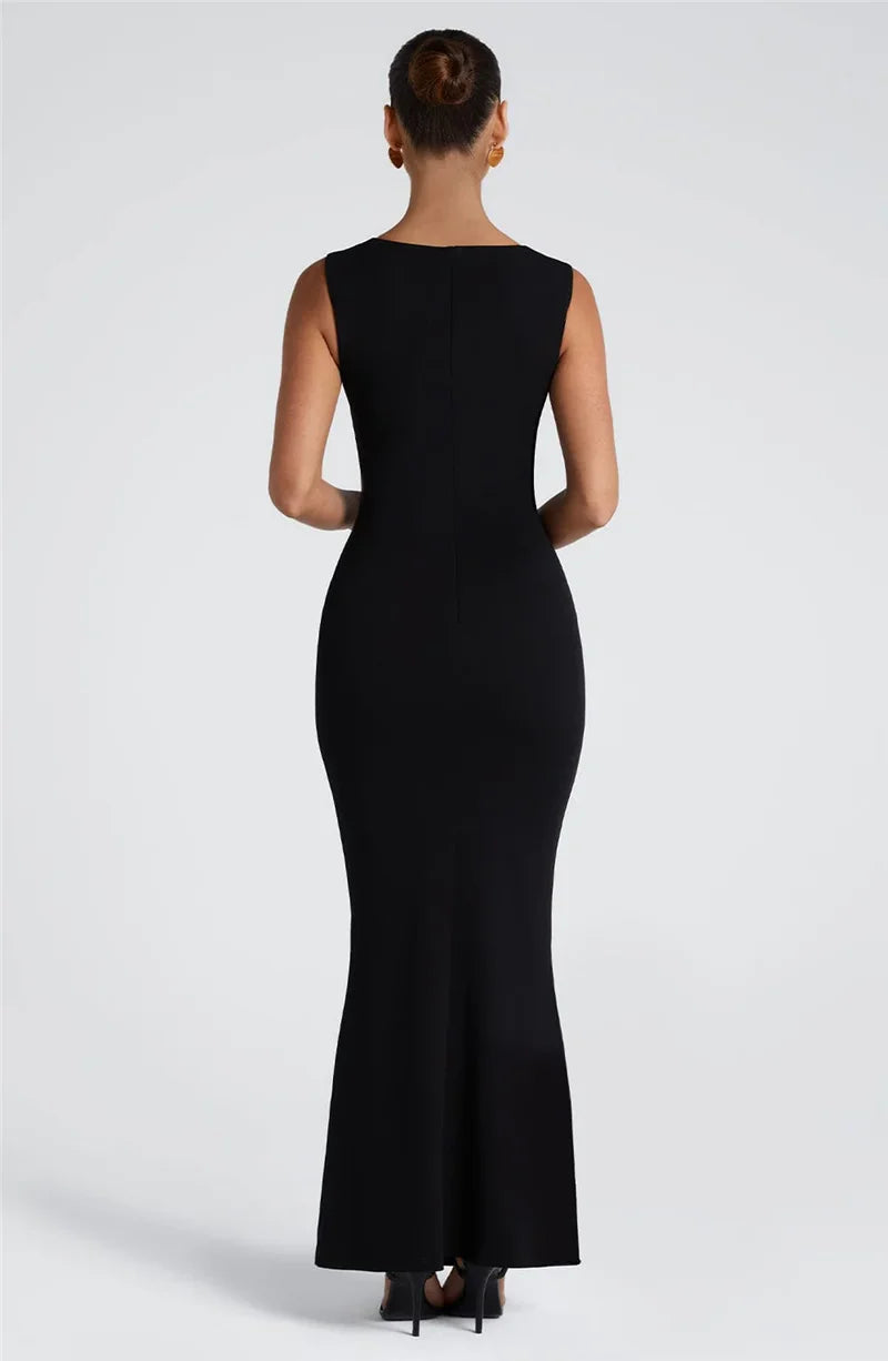 Wedding Guest Square Collar Sleeveless Sexy Maxi Dress For Women Bodycon Dress