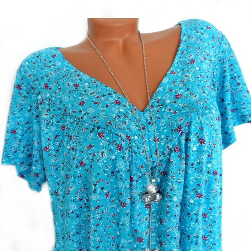 Loose Sleeveless Long Tank T-Shirt V-Neck Tops Floral Print Tees