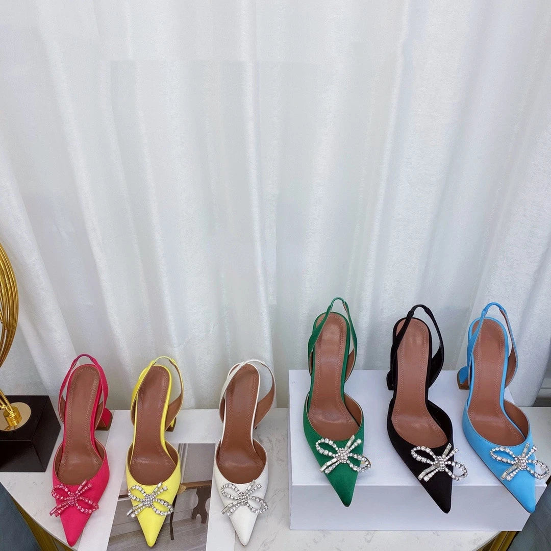 Women's High Heels Rhinestone Bow Pointy Glasses with Stilettos and Sandals Women.
