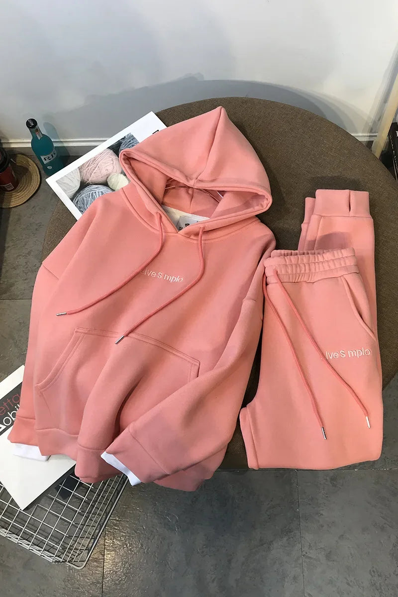 Women's Hooded Tracksuit Two Pieces Set Pants Suit Drawstring Trousers