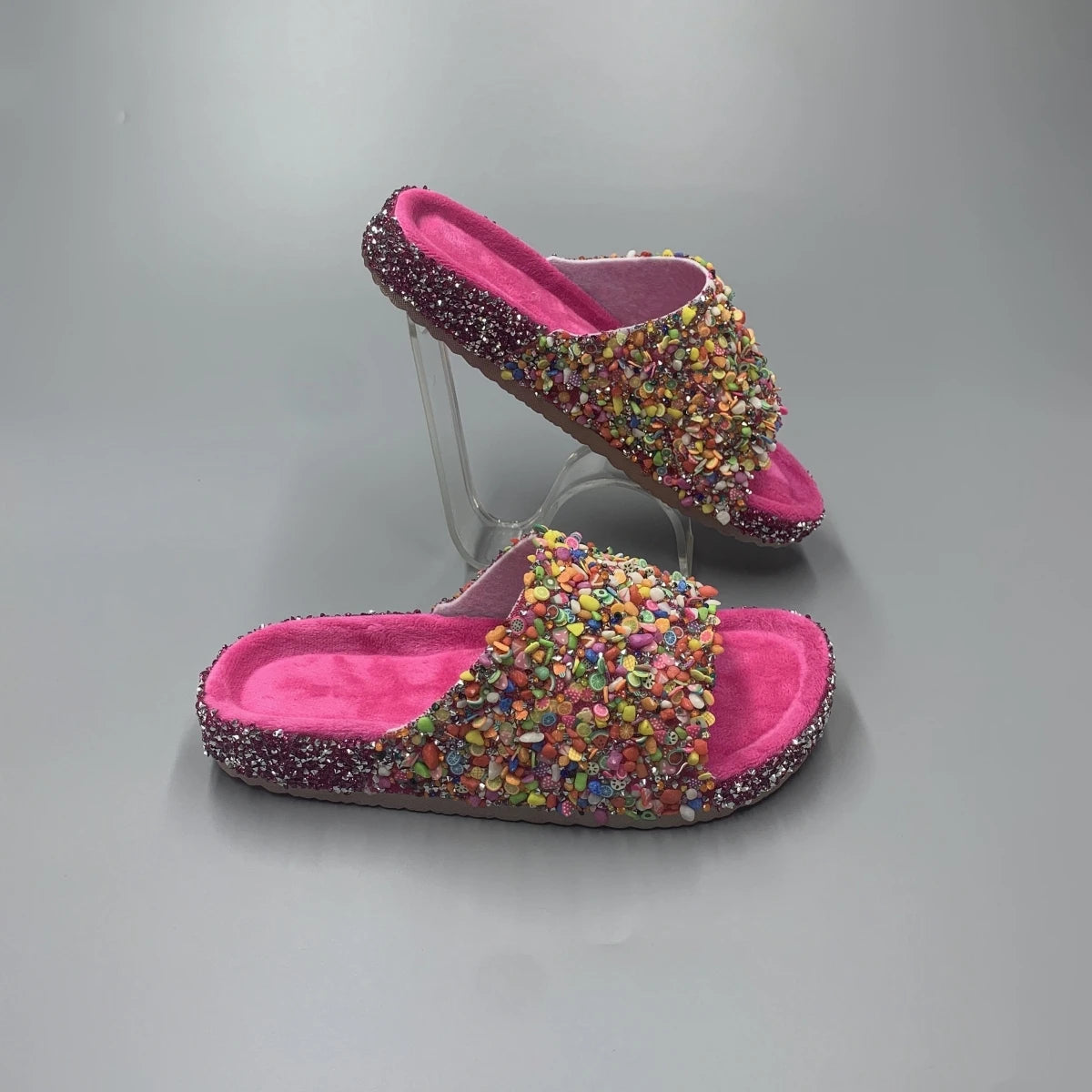 Rhinestone Embellished Women's Slippers - Durable PVC Soles Flat Slippers