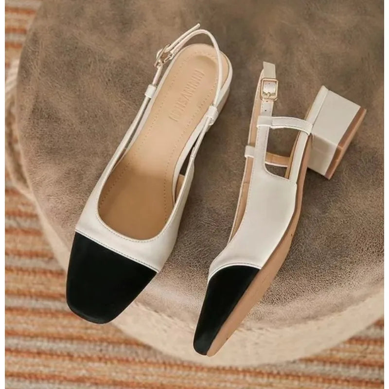 Women's Slip On Sandals Elegant Medium Heel Toe Mules Comfortable Office Shoes
