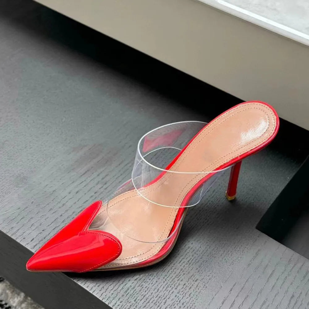 Transparent PVC Mixed-color Women Pumps Elegant Pointed toe Thin High heels Slingbacks Mules Party Prom Shoes