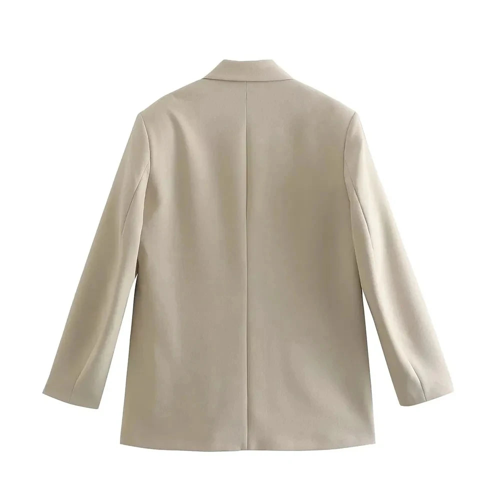 Women Double Breasted Loose Fitting Blazer Coat Vintage Long Sleeve Pockets Female Outerwear Blazer
