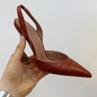 Wineglass with Crocodile Leather Pointed High Heel Shallow Mouth European Beauty Sandals