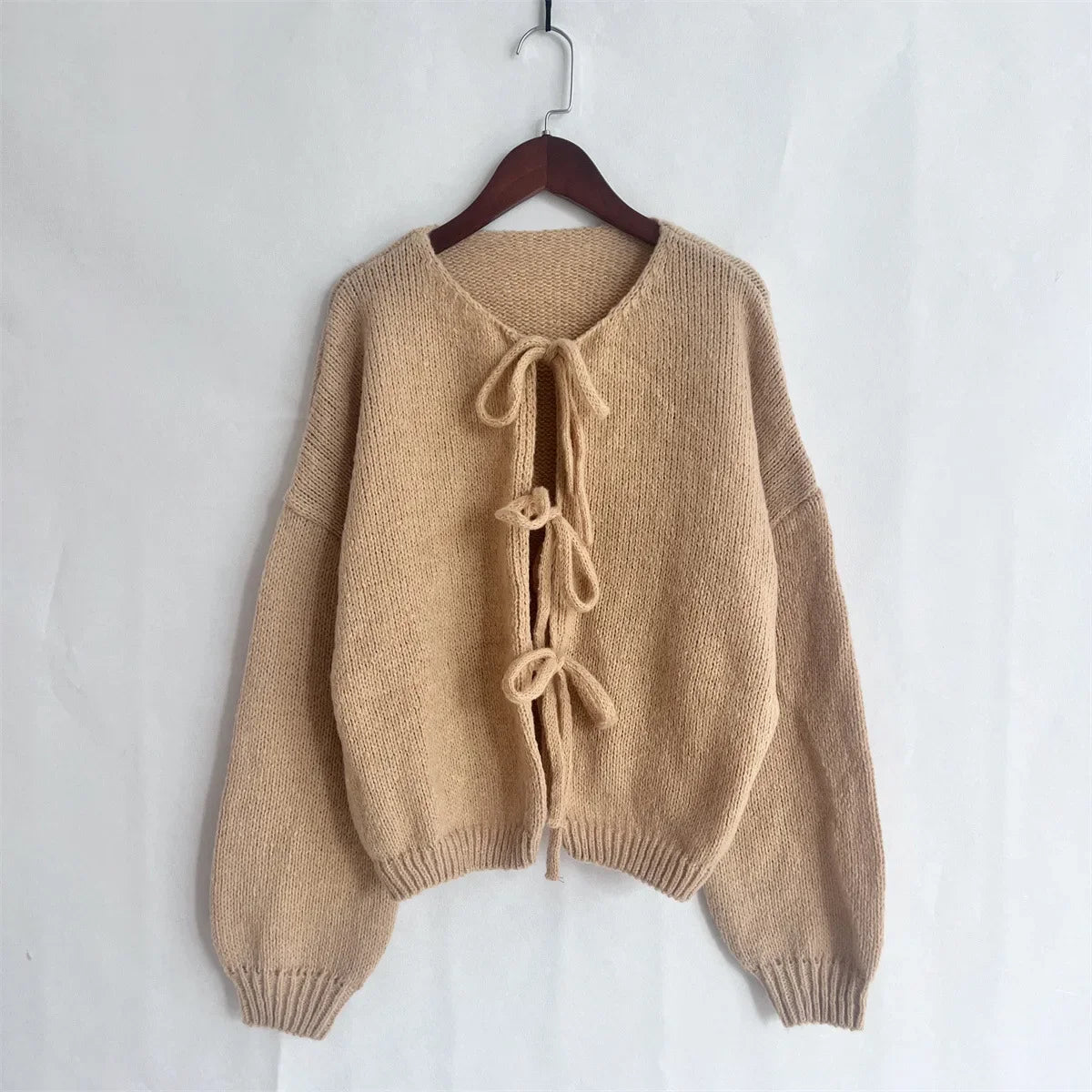 Elegant Knitted Cardigan Sweater Women's Lace up Cardigan